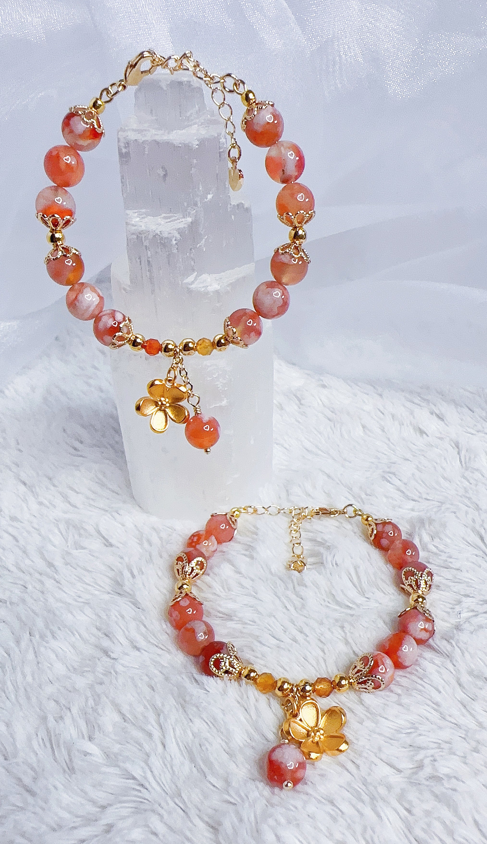 Flower Agate x Carnelian ~ Golden Sakura Drop