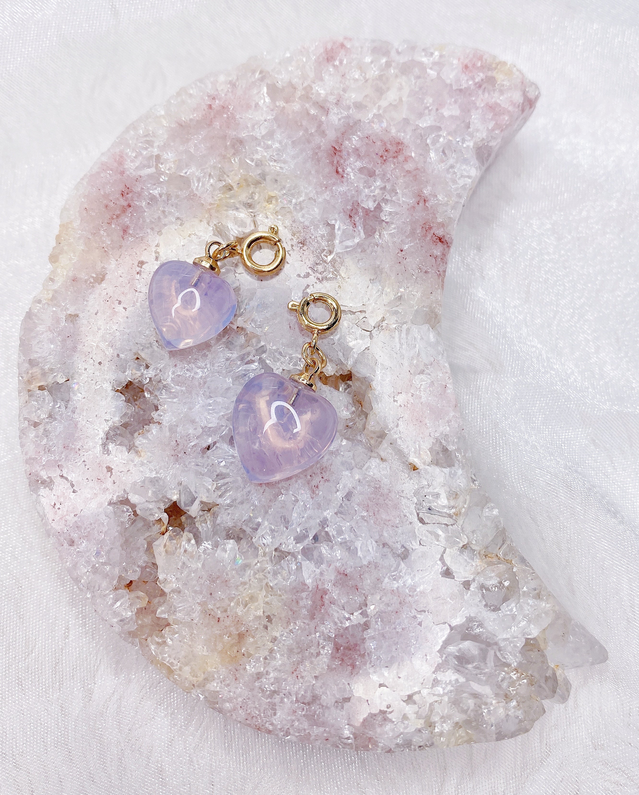 Lavender Moon Quartz Heart Pendant Charms